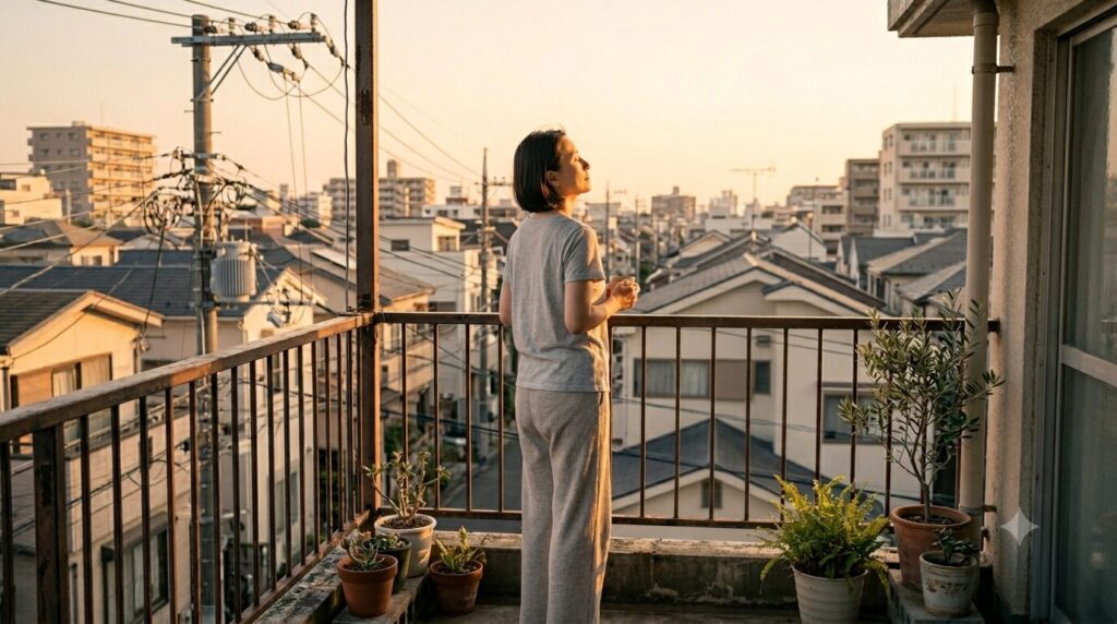 朝のベランダで光を浴びる女性｜体内時計リセット習慣